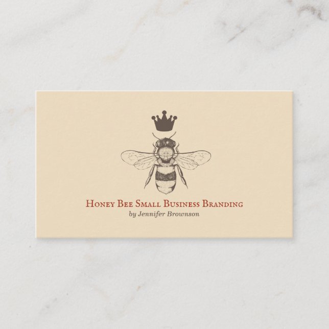 Beige Honeycomb Crown Queen Bee Business Card (Front)