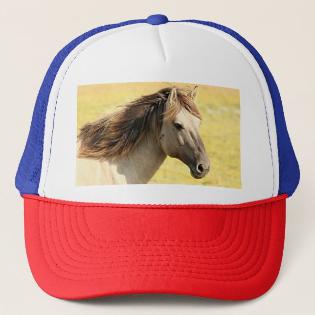 Beige Horse Profile Trucker Hat (Front)