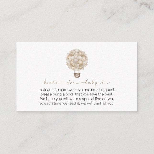 Beige Hot Air Balloon Baby Shower Books for Baby Enclosure Card (Front)