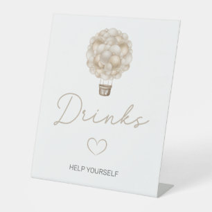Beige Hot Air Balloon Baby Shower Drinks Pedestal Sign