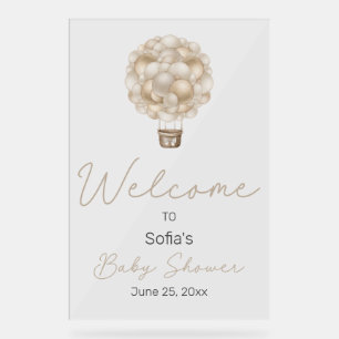 Beige Hot Air Balloon Baby Shower Welcome Sign