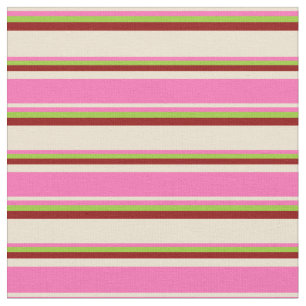 Beige, Hot Pink, Green & Dark Red Stripes Fabric
