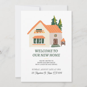 Beige House Illustration Housewarming Invitation