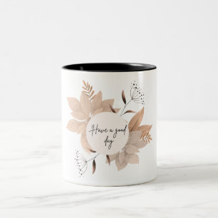 Beige Illustrated Nature Leaves Mug