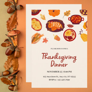 Beige Illustrated Thanksgiving Dinner Invitation