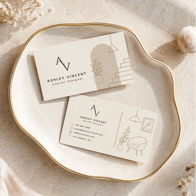 Beige Interior Designer Minimal Luxury  Business Card (Creator Uploaded)