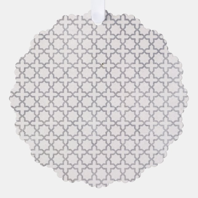 Beige Islamic geometric pattern Tree Decoration Card (Front)