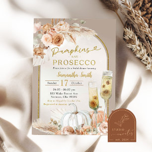 Beige Ivory Boho Pumpkin & Prosecco Bridal Shower Invitation