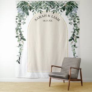 Beige Ivory Modern arch Botanic Wedding Backdrop Tapestry