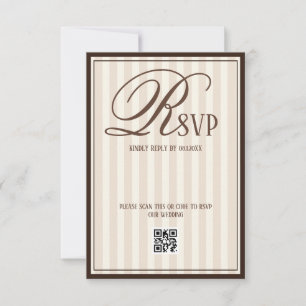 Beige Ivory Striped Luxury Wedding RSVP Card