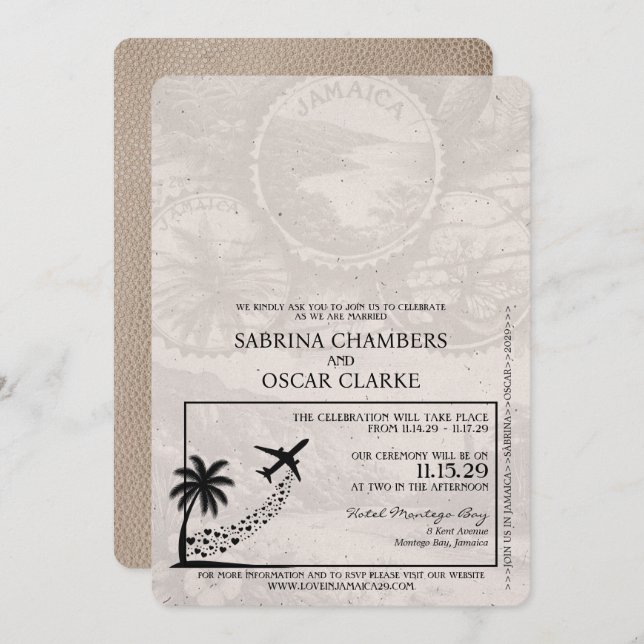 Beige Jamaica Passport Wedding Invitation (Front/Back)