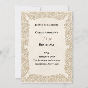 Beige Lace Frame Milestone Birthday Invitation