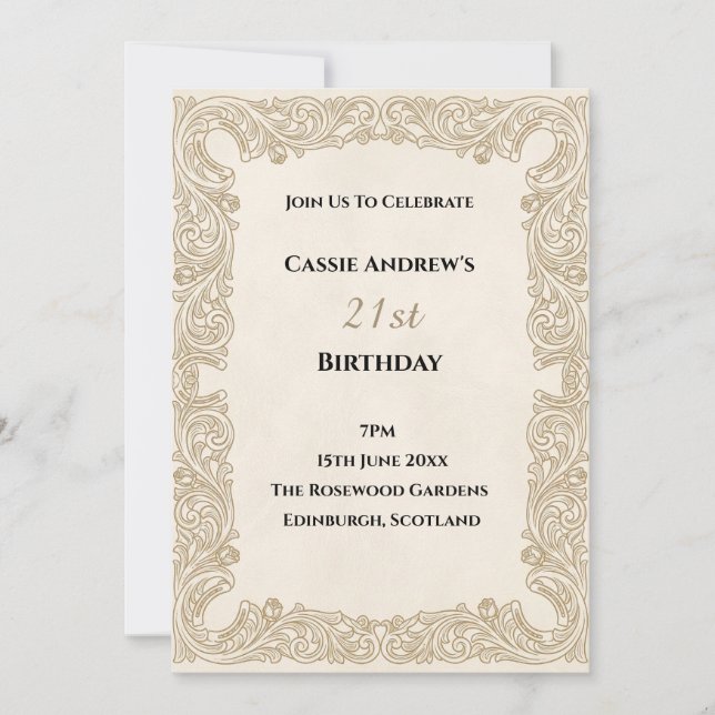 Beige Lace Frame Milestone Birthday Invitation (Front)