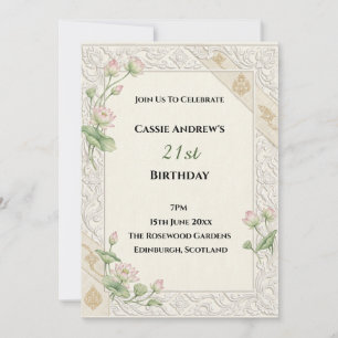 Beige Lace Milestone Birthday Invitation