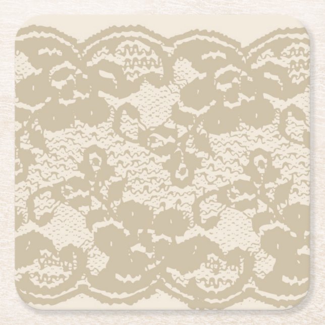 Beige lace square paper coaster (Front)
