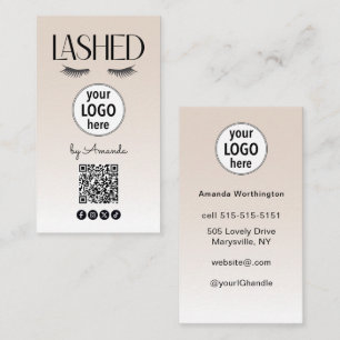Beige Lashed Eyelashes Minimalist QR Code Social Business Card