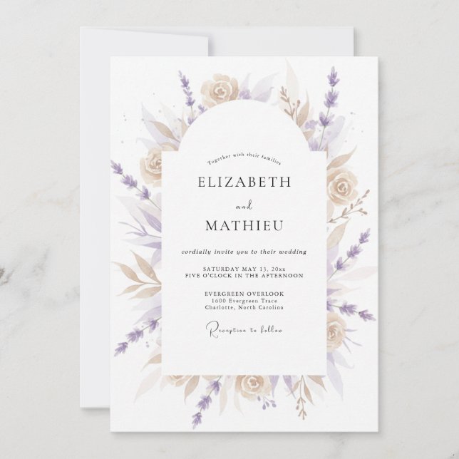 Beige Lavender Ethereal Bloom Wedding Invitation (Front)