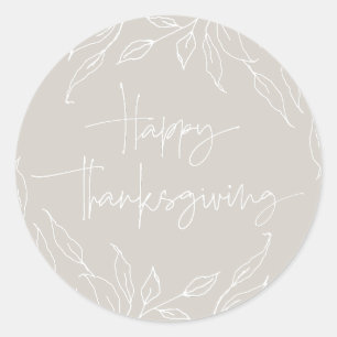 Beige Leaf Motif Happy Thanksgiving Classic Round Sticker