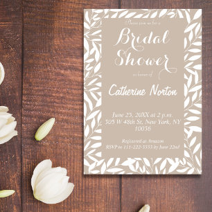 Beige Leaves Bridal Shower Floral Minimalist Invitation