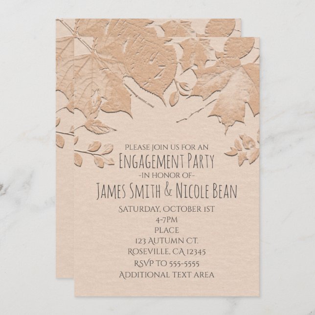 Beige Leaves Rustic Autumn Wedding Invitation (Front/Back)
