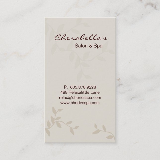 Beige Leaves Salon & Spa Manicure Business Card V (Front)