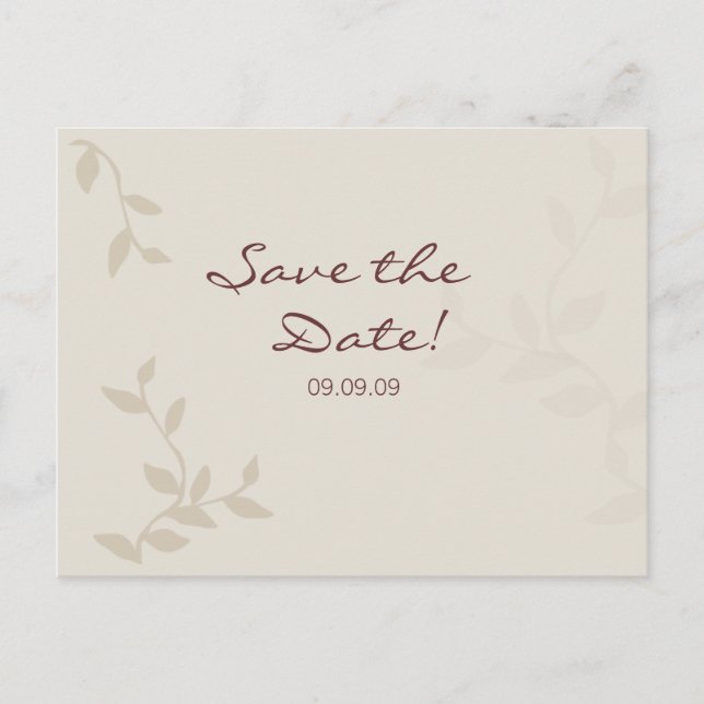 Beige Leaves Save the Date Postcard (Front)