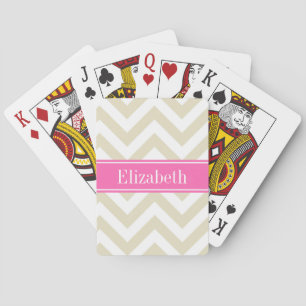 Beige Lg Chevron Hot Pink Name Monogram Playing Cards