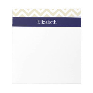Beige Lg Chevron Navy Blue Name Monogram Notepad