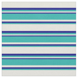 Beige, Light Sea Green & Blue Coloured Stripes Fabric