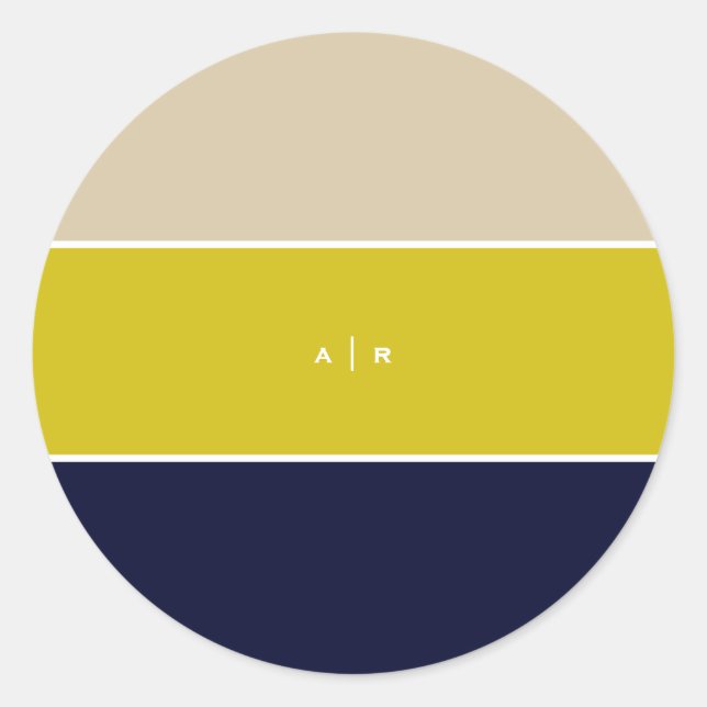 Beige, Lime, Navy Color Block Monogram Classic Round Sticker (Front)