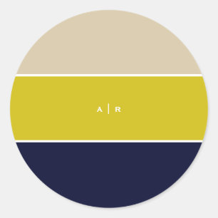 Beige, Lime, Navy Colour Block Monogram Classic Round Sticker
