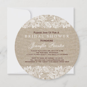 Beige Linen Burlap & White Floral Lace 2 Invite
