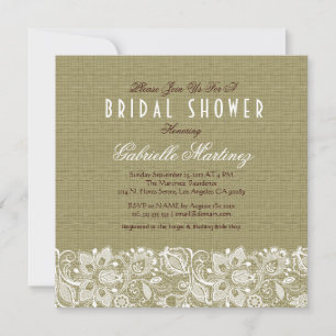 Beige Linen Burlap & White Floral Lace Invite