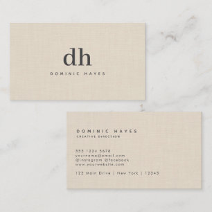 Beige Linen Creme Texture Minimal Elegant Monogram Business Card