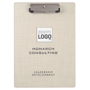Beige Linen Creme Texture Simple Custom Logo Clipboard