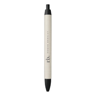 Beige Linen Creme Texture Simple Elegant Monogram Black Ink Pen