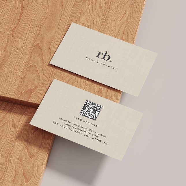Beige Linen Creme Texture Simple Elegant Monogram Business Card (Creator Uploaded)