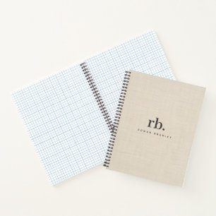 Beige Linen Creme Texture Simple Elegant Monogram Notebook