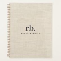 Beige Linen Creme Texture Simple Elegant Monogram