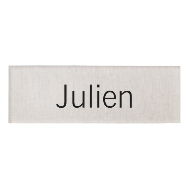 Beige Linen Employee Staff Magnetic Name Tag Badge (Front)