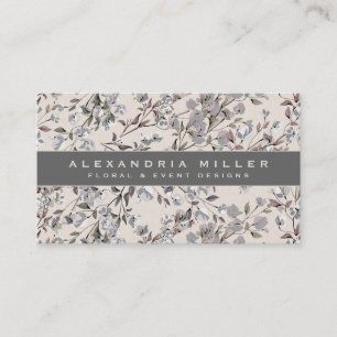 Beige Linen Floral   Gray Banner Business Card