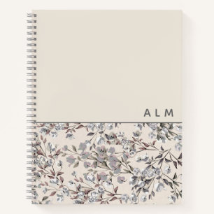 Beige Linen Floral   Monogram Initials Notebook