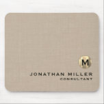 Beige Linen Gold Monogram Mouse Pad<br><div class="desc">Personalised Beige Linen Gold Monogram Initial Name Title Custom Text Mouse Pad. Modern design single initial monogram emblem name and title or text of your choice in classic timeless block typography. Personalise with your own text. Stylish accessory,  great for use at home,  office or school.</div>
