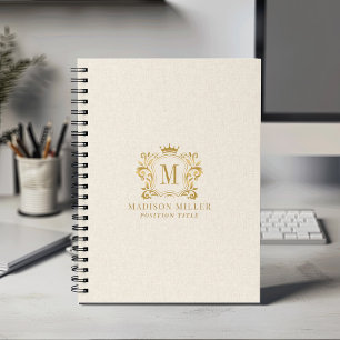 Beige Linen Gold Royal Crest Crown Monogram Notebook
