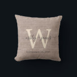 Beige Linen Ivory Monogram Wedding Keepsake Cushion<br><div class="desc">Elegant wedding keepsake beige woven linen effect pillow with your text in dark grey chic handwritten script calligraphy. Simply add your names, monogram and wedding date. Great gift for a newlywed couple. Exclusively designed for you by Happy Dolphin Studio. If you need any help or matching products, please contact us...</div>