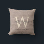 Beige Linen Ivory Monogram Wedding Keepsake Cushion<br><div class="desc">Elegant wedding keepsake beige woven linen effect pillow with your text in dark grey chic handwritten script calligraphy. Simply add your names, monogram and wedding date. Great gift for a newlywed couple. Exclusively designed for you by Happy Dolphin Studio. If you need any help or matching products, please contact us...</div>