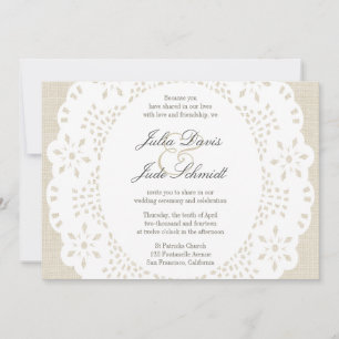 Beige Linen & Lace Doilie : Invitation