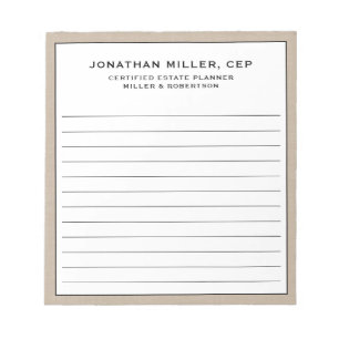 Beige Linen Lined Name Title Company Notepad