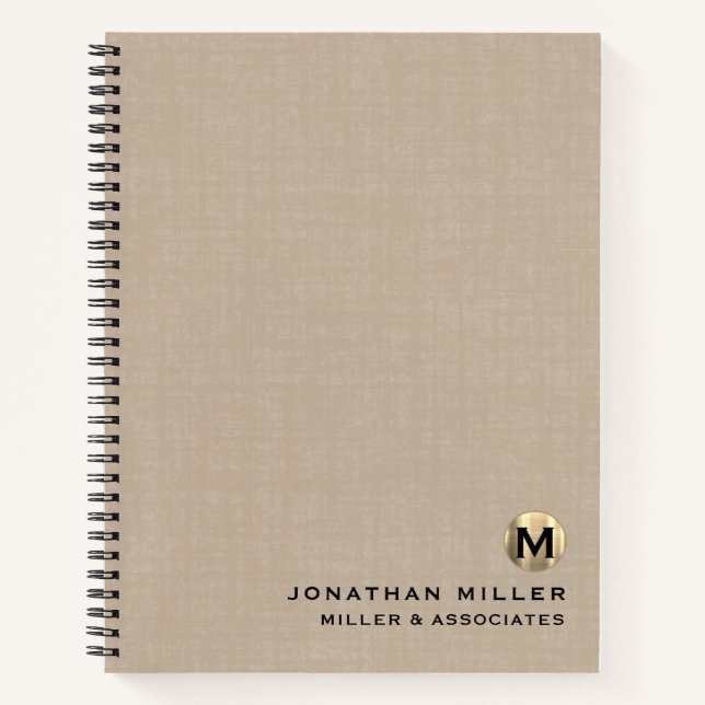 Beige Linen Luxury Gold Initial Logo Notebook (Front)