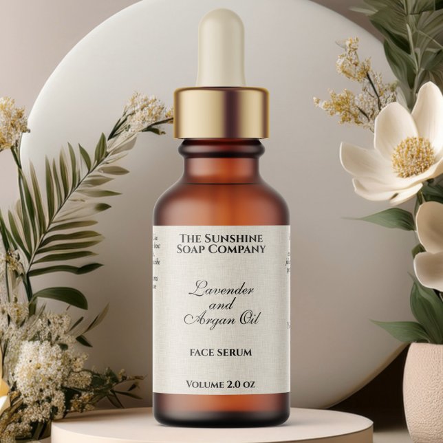 Beige Linen Paper Style Cosmetics Dropper Bottle Label (Creator Uploaded)